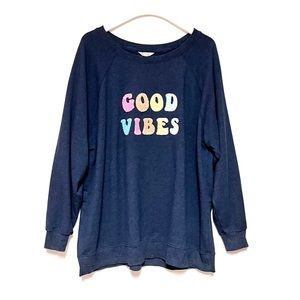 Wildfox Women’s Good Vibes Navy Oversized Retro French Terry Sweatshirt Size XL